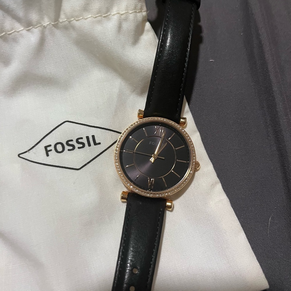 Fossil Women's Watch with Black Strap and Gold Dial